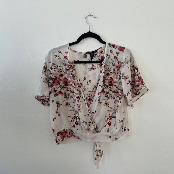 Wrap Wrapover Tie Bow Hipster Boho Bohemian Girly Coquette Hippie Art Blouse Top - Picture 5 of 7